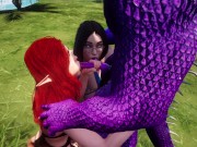 Preview 4 of YIFF Lizard Fucks Elf Redhead and Thick Goth Mommy with Monster Double Cock | Furry Hentai PoV