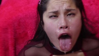 4k Asian slut plays with cum in mouth
