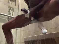 Chocolate Boy Wonder Masturbates in the shower after  gym workout.