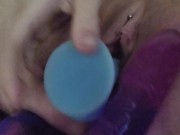 Preview 1 of Double stuffed DP dildo, toy play first time fisting
