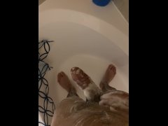 Throbbing hard cock gets stroked in the shower WET AND SOAPY teen man