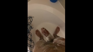 Throbbing hard cock gets stroked in the shower WET AND SOAPY teen man