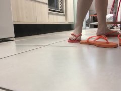 tici_feet tici feet @tici_feet walking in my kitchen wearing orange flip flops (preview)
