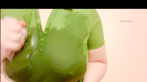 Getting my shirt all wet in the bath and showing big boobs!