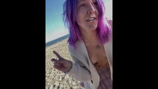 Dared to leave clothes and walk public beach nude