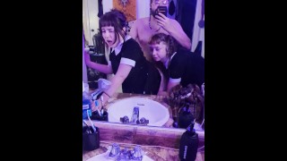 Petite Addams Twins Fucked In Front Of The Mirror