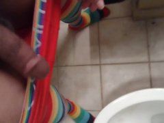 Young 18 year old black femboy rubs cock and pisses for the camera