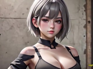 2B without Blindfold. 3D Anime. no Nude