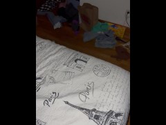 Sexy petite Asian rubs herself while I masturbate