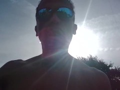 Naked public masturbating in front of traffic and on a sidewalk