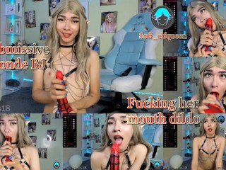 BJ Submissive Blonde Fucking her Mouth with Spider Dildo 07:26