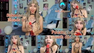 BJ submissive blonde fucking her mouth with spider dildo 07:26