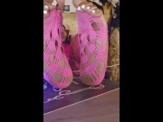 Preview 3 of Wiggling dirty toes in pink fishnets