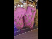 Preview 6 of Wiggling dirty toes in pink fishnets