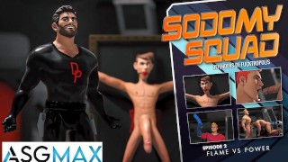Sodomy Squad - Batalha de super-herói gay fode meio-irmão malvado para salvar Fucktropolis