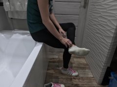 Stepbrother jego Cock in my DIRTY Workout Sock and cum on leggins