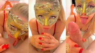 Christmas Blowjob with Red Nails, Lips, Lights & Lingerie