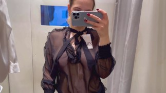 Trying on Haul Transparent See through Clothing Sexy Girl Hard Nipples