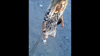 walks dressed as a woman in public cute trans with dress and high heels sexy anal plug