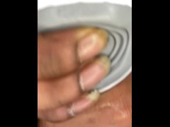 Making my big black cock cum with vibrating cock ring