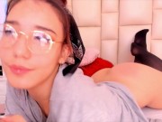 Preview 1 of Nerdy girl with a cute face sucks a dildo like it's your cock