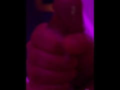 Solo groaning mastrubation with massive cumshot close-up in pink light