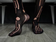 Ripped Black Stockings on Big Male Feet! Foot Fetish!