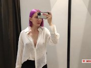 Preview 3 of I Try on haul transparent clothes in fitting room and have masturbation with strong orgasm.