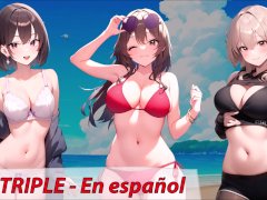 JOI Triple - 3 amigas quieren masturbarte por turnos. En español.
