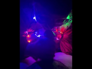 Pregnant Wife Sucks Dick in Christmas Lights