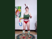 Preview 3 of Sports girls, exercise together in Christmas costumes, hula hoop exercises
