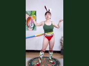 Preview 4 of Sports girls, exercise together in Christmas costumes, hula hoop exercises