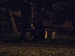 Whore deal with a big fat dick in the public park, leashed