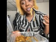 Preview 2 of High As Fuck Eating Chicken & Shrimp Alfredo Pasta (TGIF Fridays Mukbang): Eating Show! Alliyah Eats