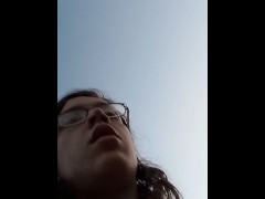 trans girl remote control thrusting vibrator in public