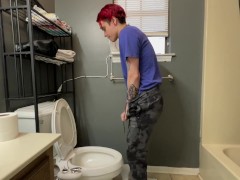 Trans Boy Pees with STP Packer Full Side View - Screenshot 16 of 16 - Pee