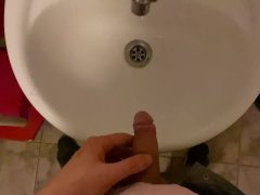 Hooligan in a public office toilet)) pissing in the sink POV