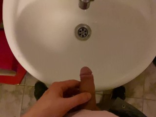 Hooligan in a Public Office Toilet)) Pissing in the Sink POV