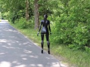 Preview 3 of Living rubberdoll walks outdoor Latex