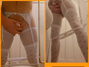 Preview 4 of Dual view pissing in the toilet crossdressed in lingerie