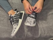 Preview 4 of Christmas gift = Adidas shoejob! Fuck my shoes and cum all over them (OnlyFans link in bio!)