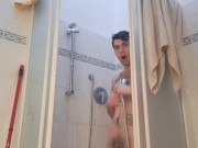 Preview 2 of Maracujand shows himself naked while taking a hot shower, soaping up his cock