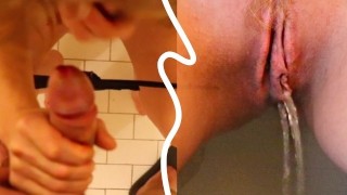 Puta pelirroja da mamada en el baño y PISS | PAREJA AMATEUR REAL