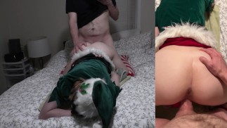 Weihnachten - Abspritzen auf dem Helfer des Weihnachtsmanns