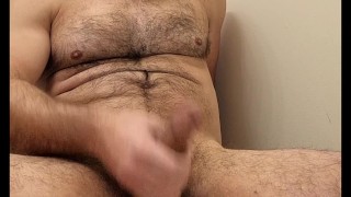 Hairy muscle bear stroking cock and cumming!