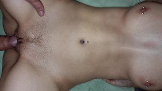 Wet teen student with pierced nipples fucks for better marks