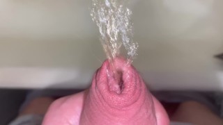Hoe stroomt urine uit een onbesneden penis zonder deze te openen? 4K-POV
