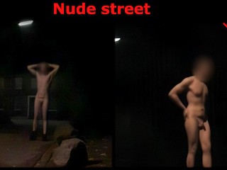 Naked Na Rua Na Vila à Noite. Nu Jovem Tobi Exibicionista Tobi00815