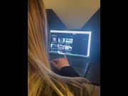 Preview 3 of Naughty Blonde Pissing on Boy Friends Gamer Chair Wets Carpet After Seeing What’s On His Laptop