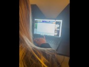 Preview 4 of Naughty Blonde Pissing on Boy Friends Gamer Chair Wets Carpet After Seeing What’s On His Laptop